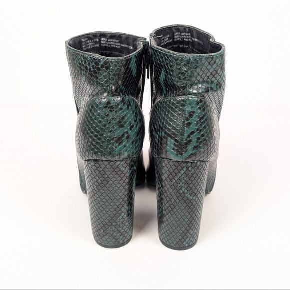 Just Fab Emerald Green & Black Taleah Snakeskin Heeled Ankle Boots Size 7.5 - Picture 6 of 10
